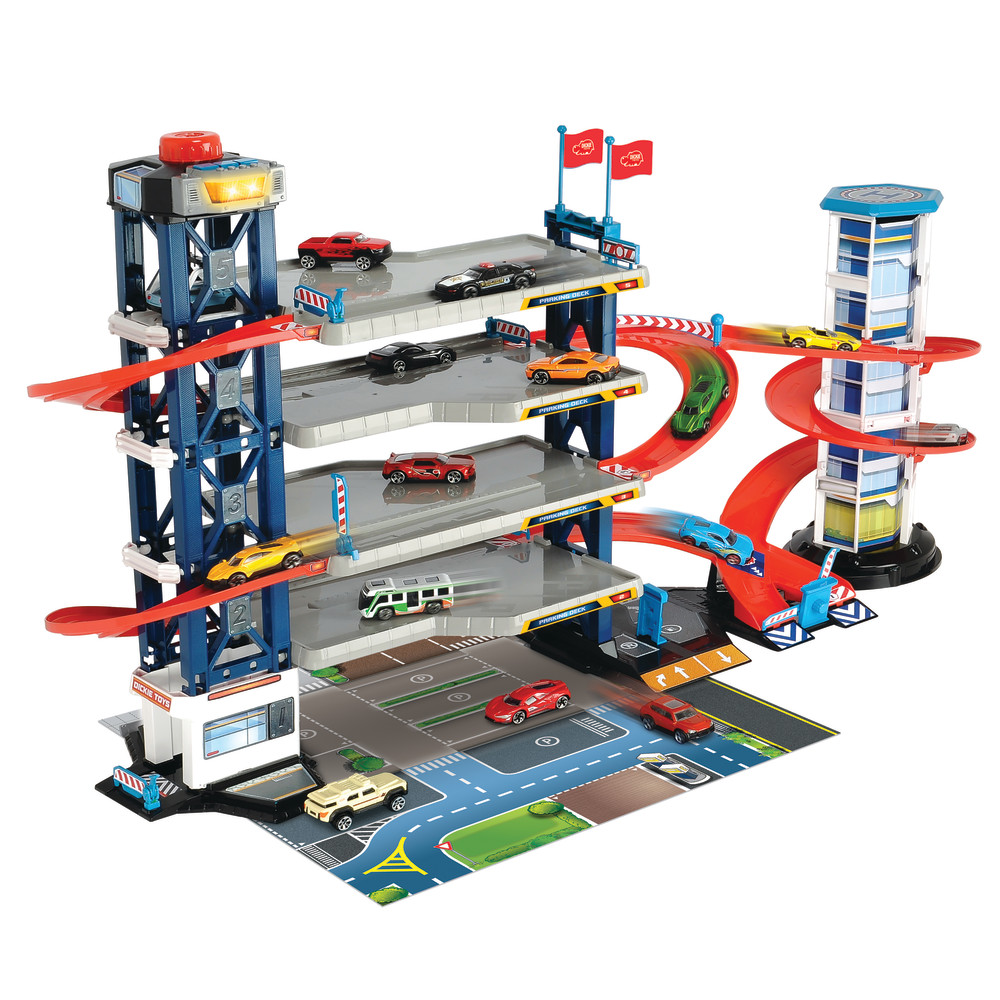 Dickie Toys - Parking Garage Playset With 4 Die-Cast Cars And Die-Cast Helicopter