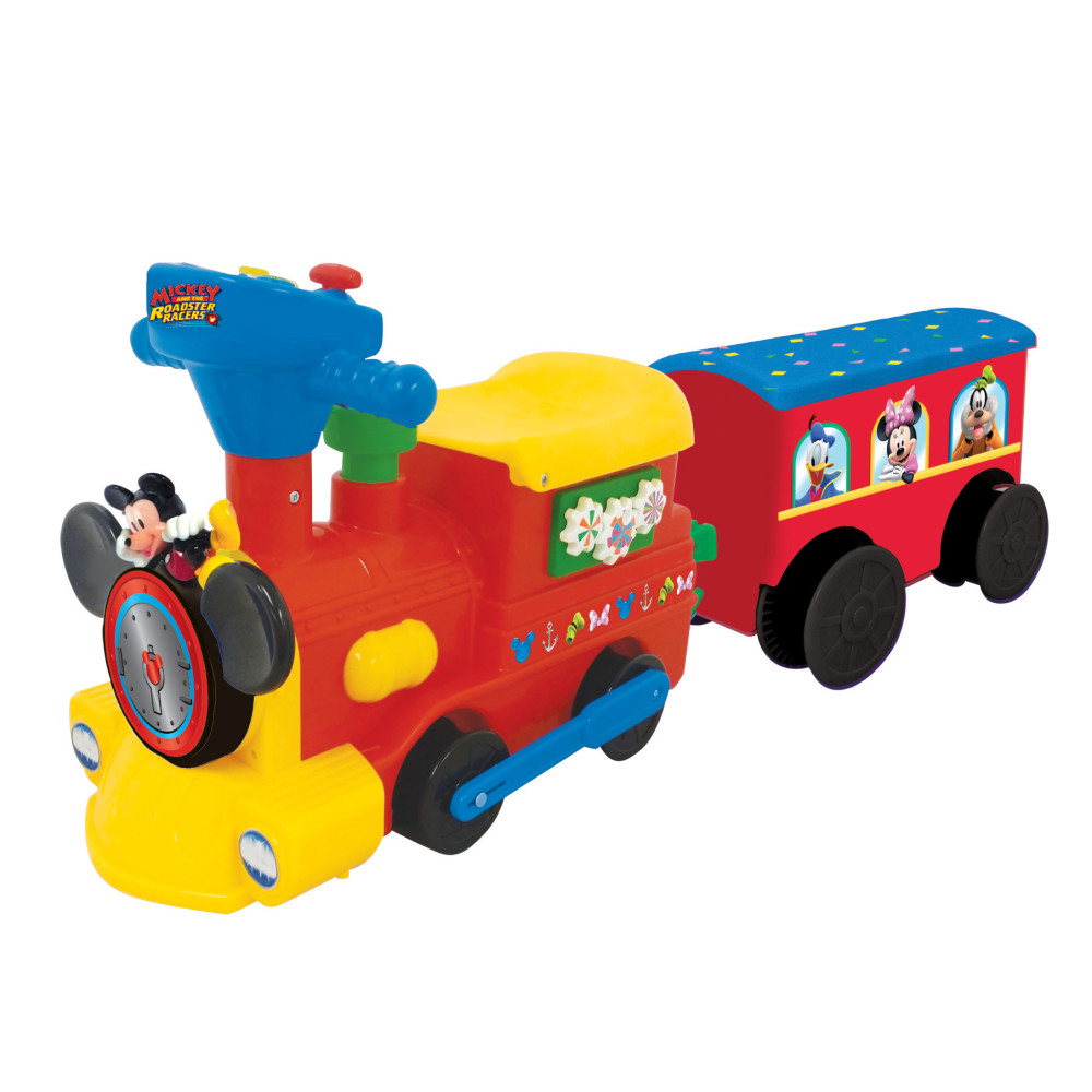 Kiddieland Disney Mickey Mouse 2-in-1 Battery-Powered Ride-on Choo Choo Train with Caboose & Tracks