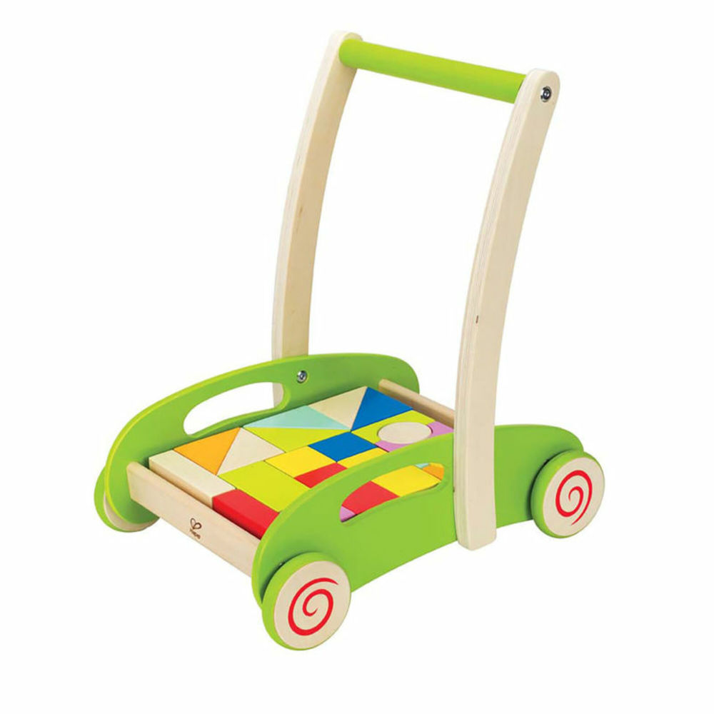 Hape Block & Roll Cart - Green - Toddler Wooden Push & Pull Toy