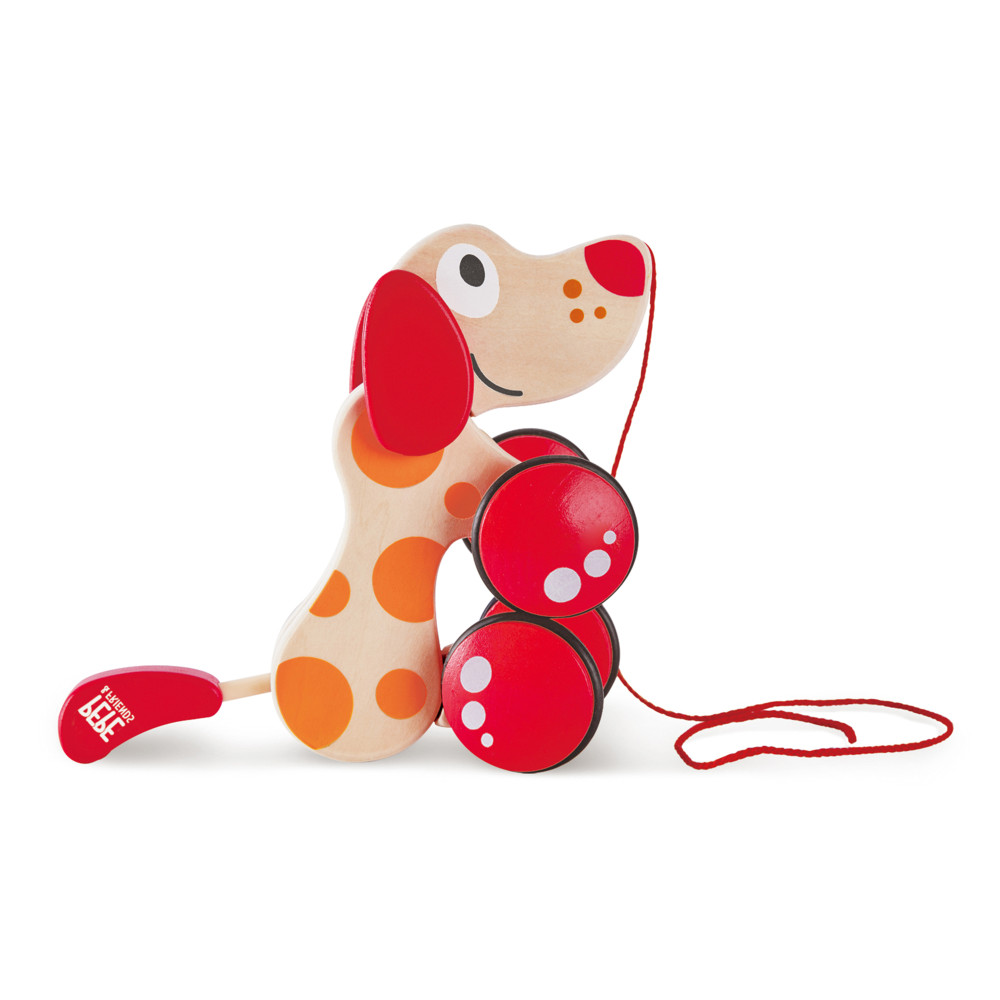 Hape Walk-A-Long Pepe Puppy - Red & Orange - Wooden Toddler Pull Toy