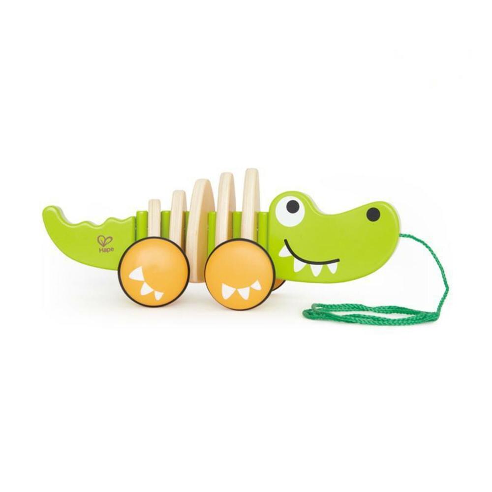 Hape Walk-A-Long Croc - Green - Wooden Toddler Pull Along Toy