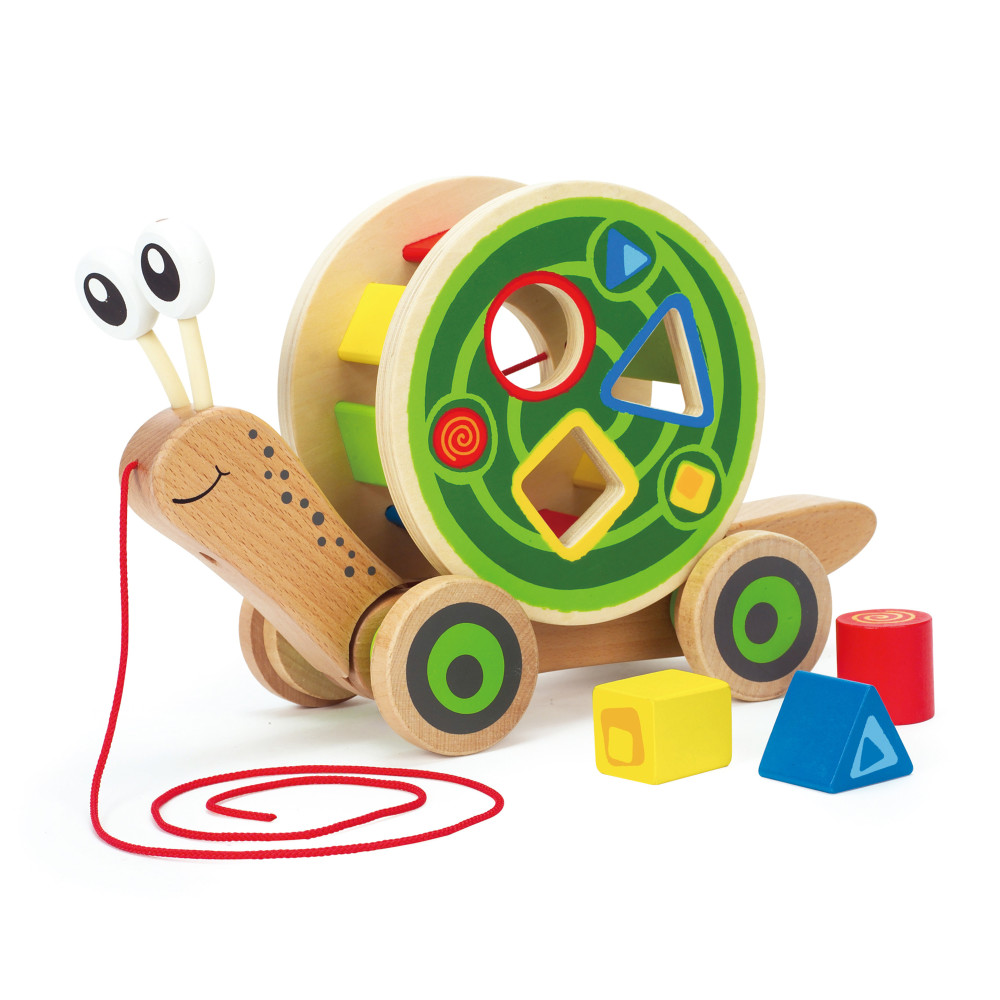 Hape Walk-A-Long: Snail - Wooden Toddler Pull Along Toy with Shapes