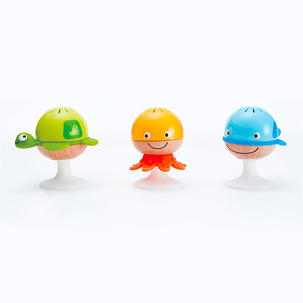 Hape: Stay-Put Rattle Set - 3 Pc Sea Animal Suction Cup Rattles