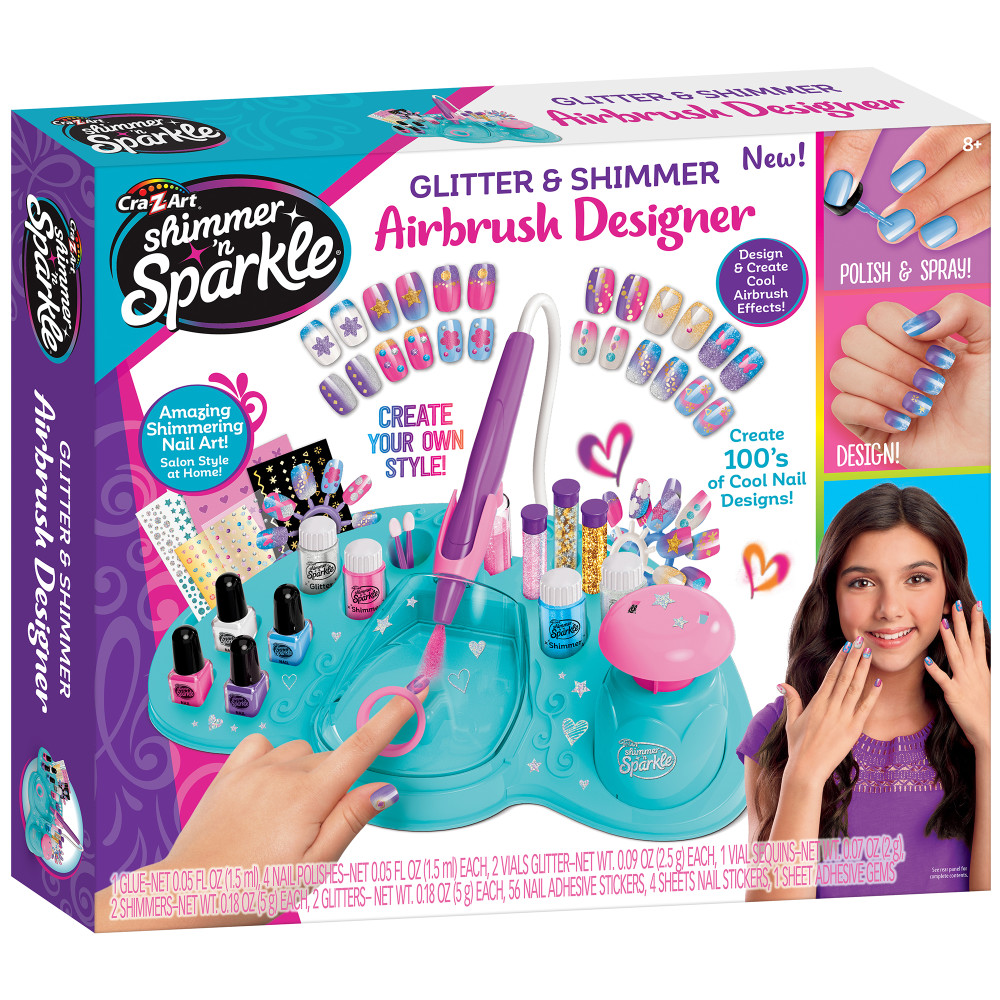 Shimmer ?N Sparkle: Glitter & Shimmer Airbrush Designer - Fingernail Art Kit for Tween, Nail Studio, Cra-Z-Art, Ages 8+