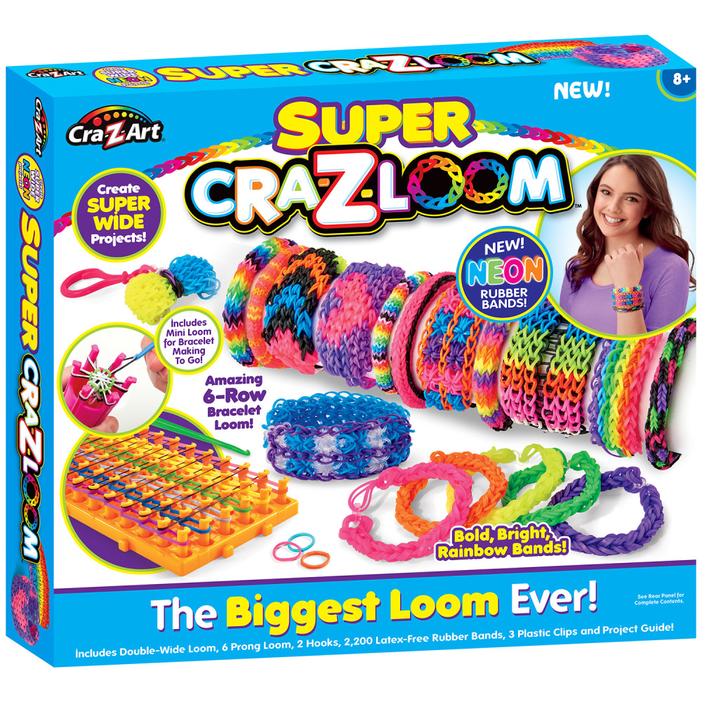 Super Cra-Z-Loom - DIY Bracelet Loom Kit, 2200 Latex Free Color Bands, 6 Row Loom, Design & Create, Cra-Z-Art Ages 8+