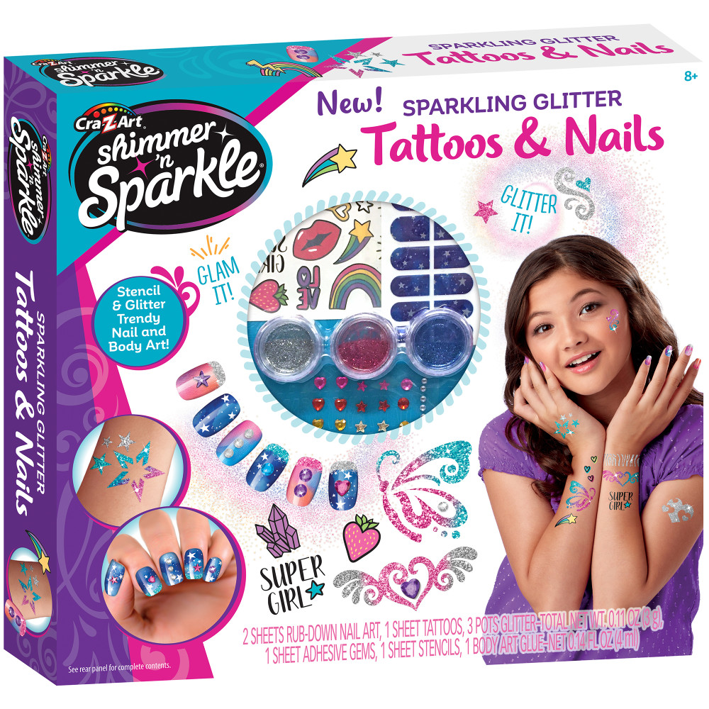 Shimmer 'N Sparkle: Sparkling Glitter Tattoos & Nails - DIY Glittery Nail & Body Art Creations, Cra-Z-Art Ages 8+