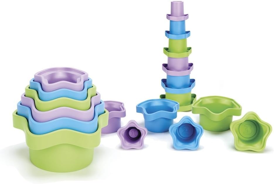 Green Toys Bath Stacking Cups, 6 Pc Color & Shape Identification